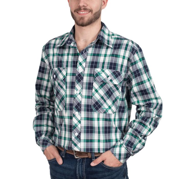 Just Country Austin Full Button Navy / Ivy Plaid Workshirt