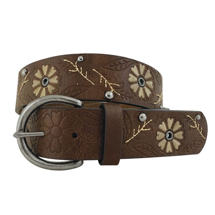 Roper Women's Leather Floral Embossed / Embroidery Belt - Brown