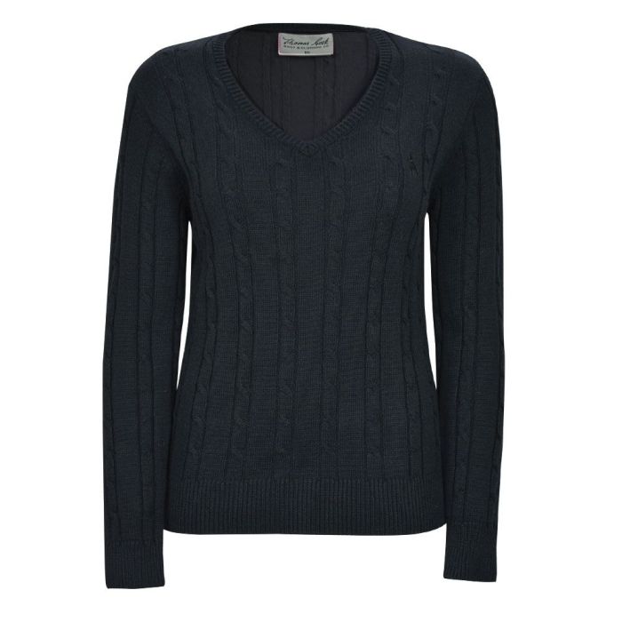 Thomas Cook V-Neck Cable Cotton Knit Jumper - Black